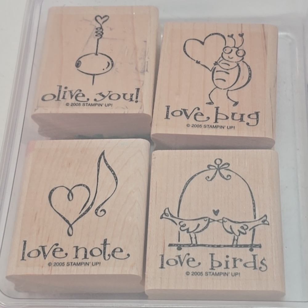 2005 Stampin' Up! "Olive You" Wood Mount Rubber Stamp Set of Four - Mint Cond.